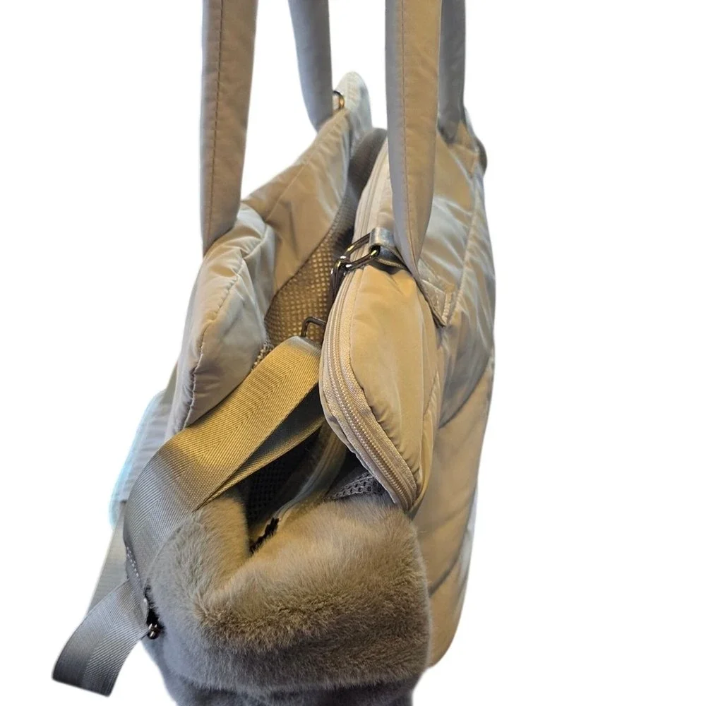 Symphony Pet Small Dog Handbag Carrier‎ Faux Fur Mesh Fabric Gray